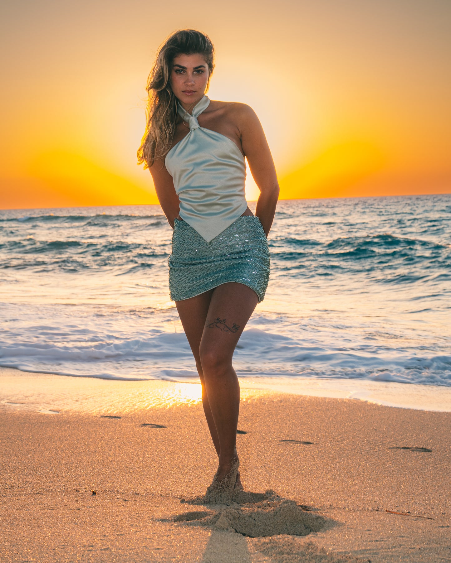 'Reflet' Satin Top in Turquoise