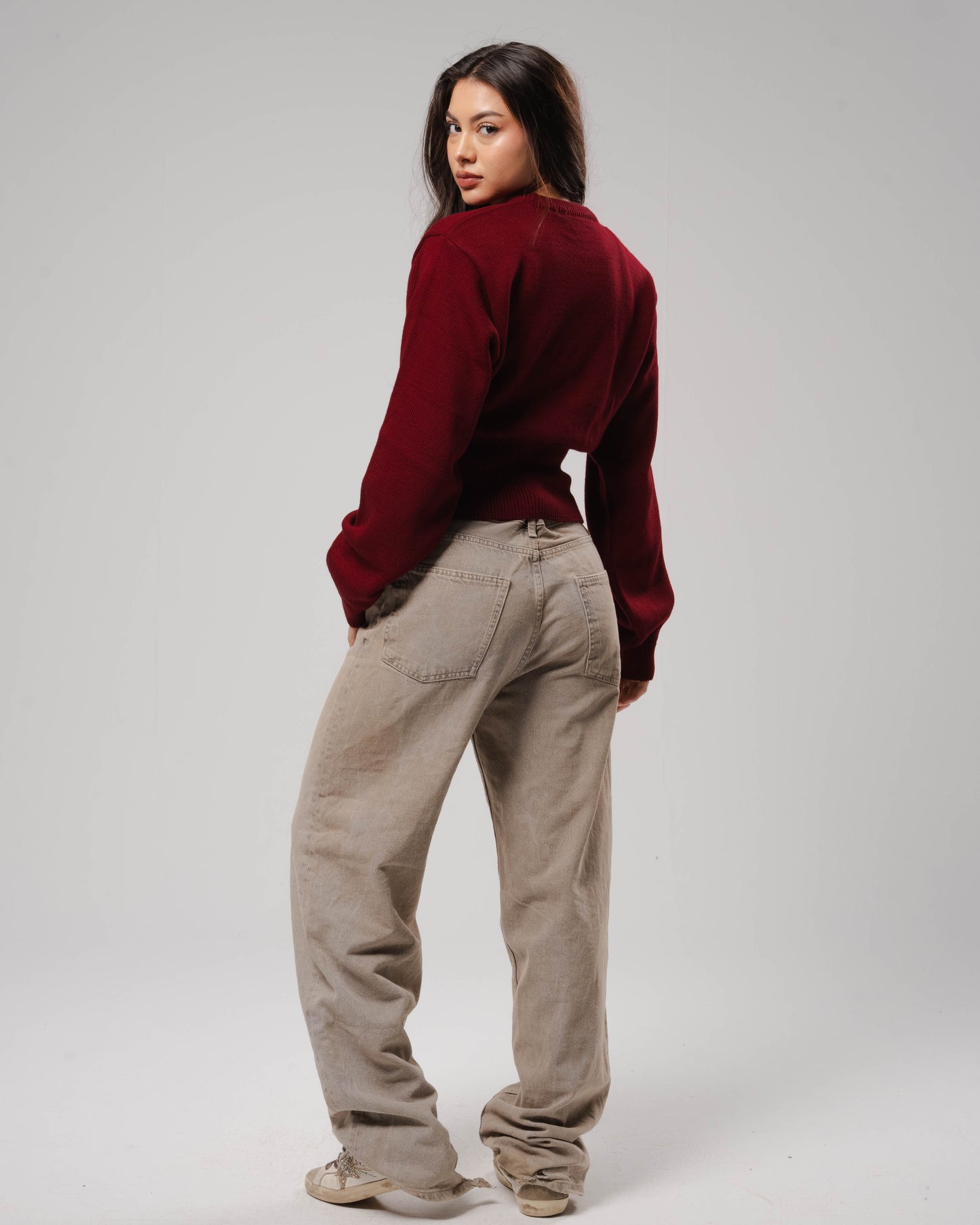 'Nuages' Fitted Top in Burgundy