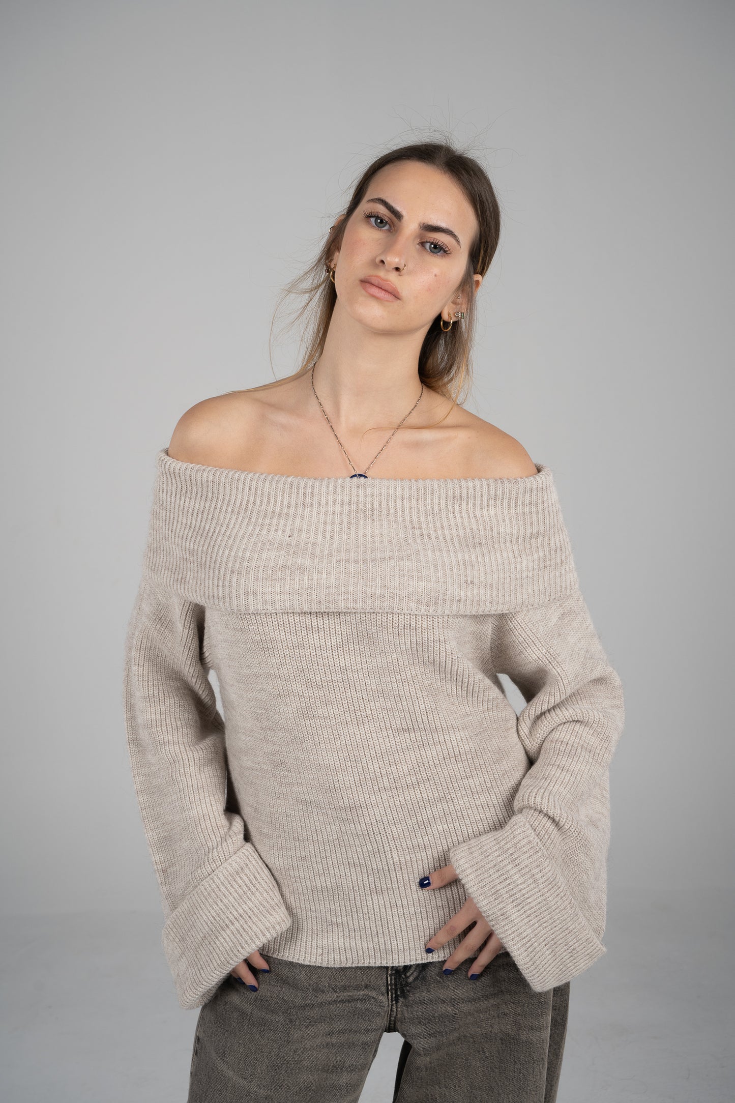 'Nuages' Off-Shoulder Top in Beige