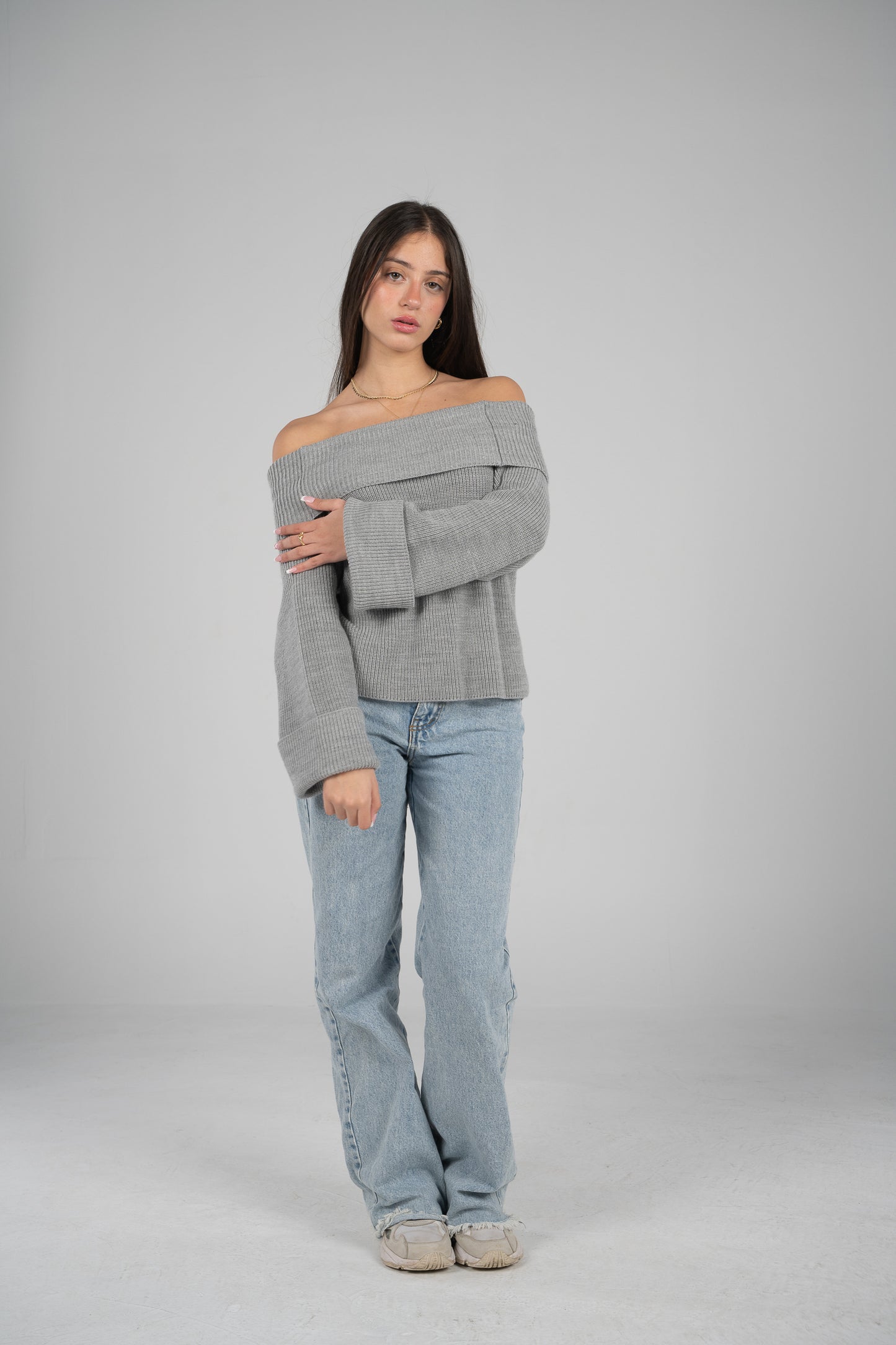 'Nuages' Off-Shoulder Top in Dark Gray