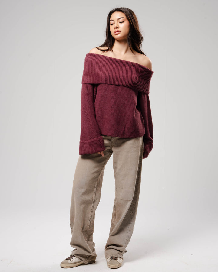 'Nuages' Off-Shoulder Top in Burgundy